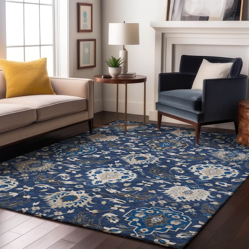 Premium Washable Super Soft Traditional Majestic Mayfield Rug - Navy - 5' x 7'6"