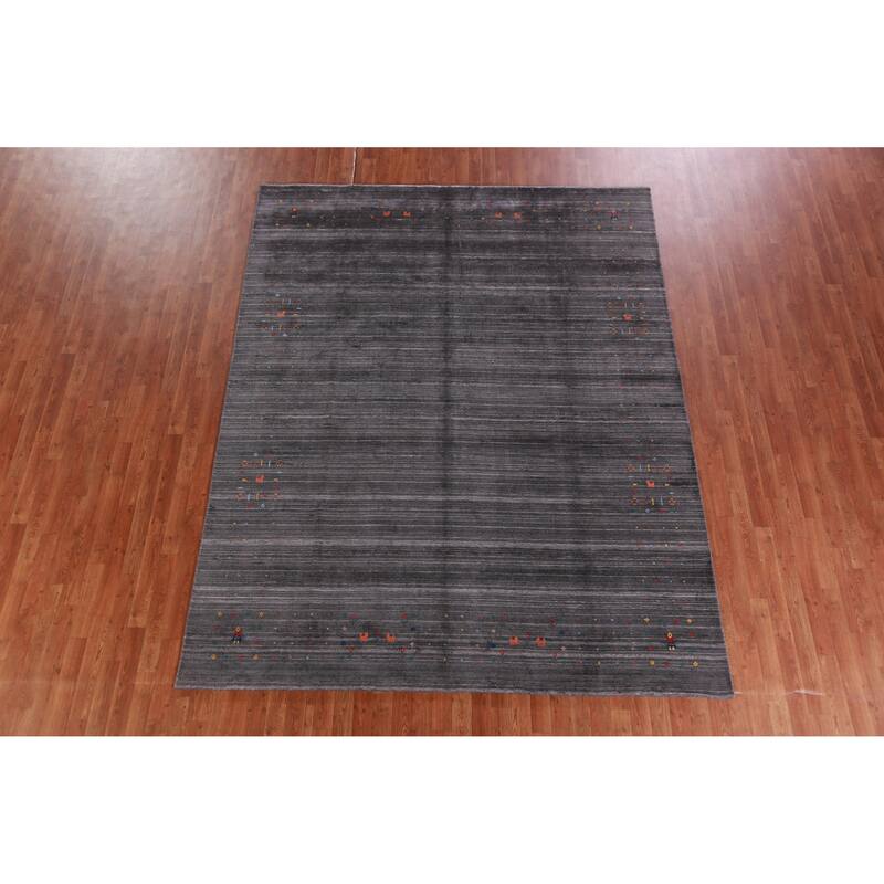 Hand Knotted Oriental 100% Wool Carpet Tribal Tribal Greys & Charcoal Gabbeh Area Rug - 10' 0'' X 7' 10''