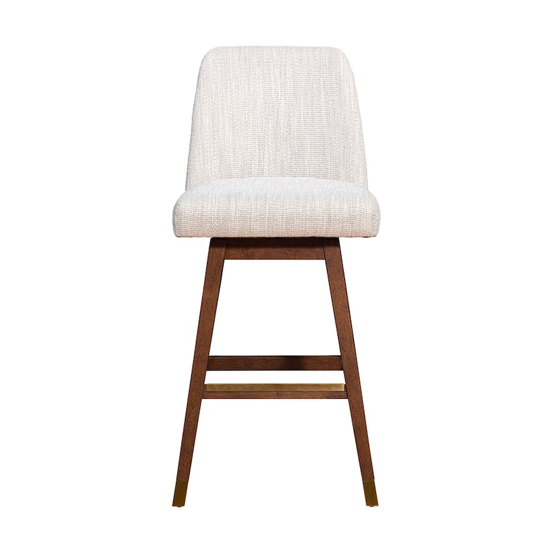 HomeRoots Beige and Brown Solid Wood Bar Height Swivel Bar Chair