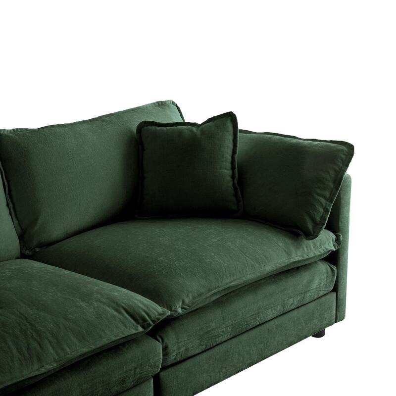 3-Piece Modular Chenille Upholstered L-Shaped Sectional Sofa with Ottoman