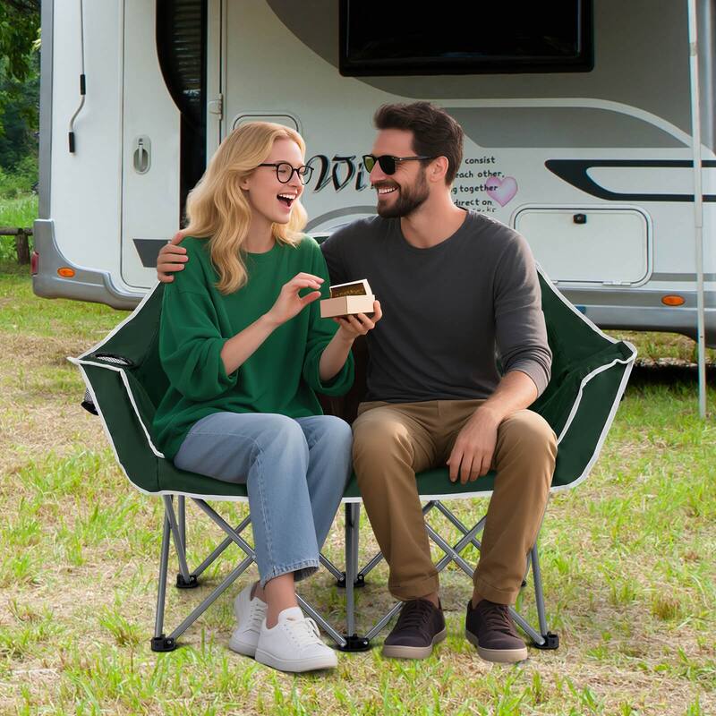 Costway Double Duo Camping Chair with Armrests Cup Holders Carry Bag