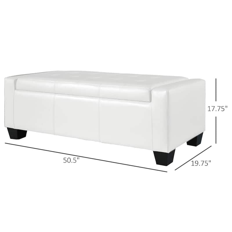 Faux Leather Storage Ottoman Bench with Soft Foam Seat and Hidden Storage for Living Room - 50.5" L x 19.75" W x 17.75" H