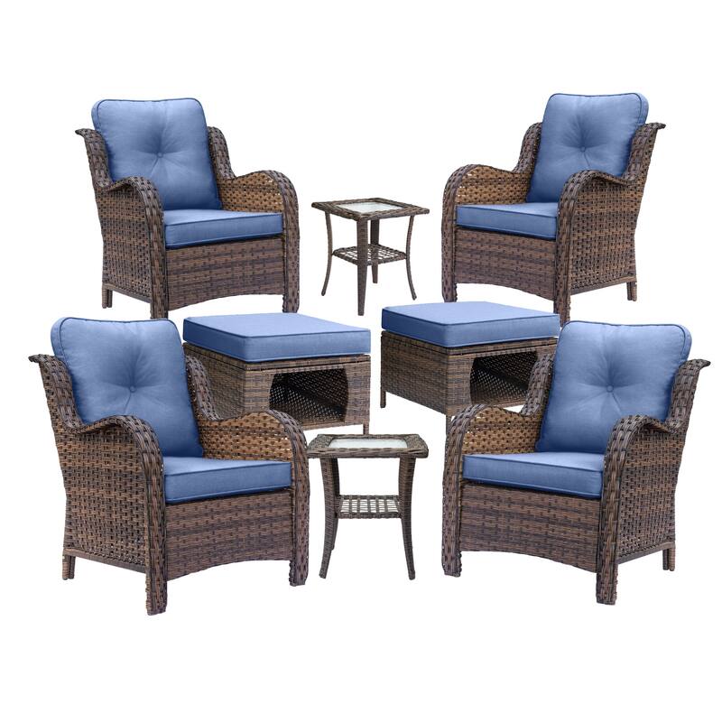 High Back Wicker Outdoor Patio Conversation Seating Sets with Side Table