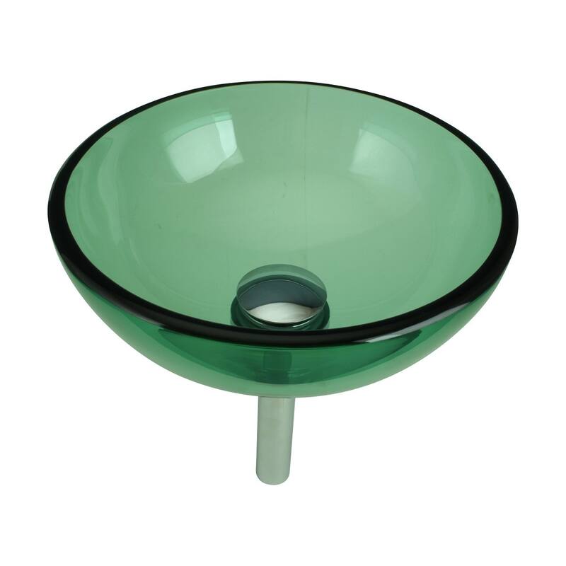 Green Tempered Glass Countertop Round Vessel Sink with Sink Drain