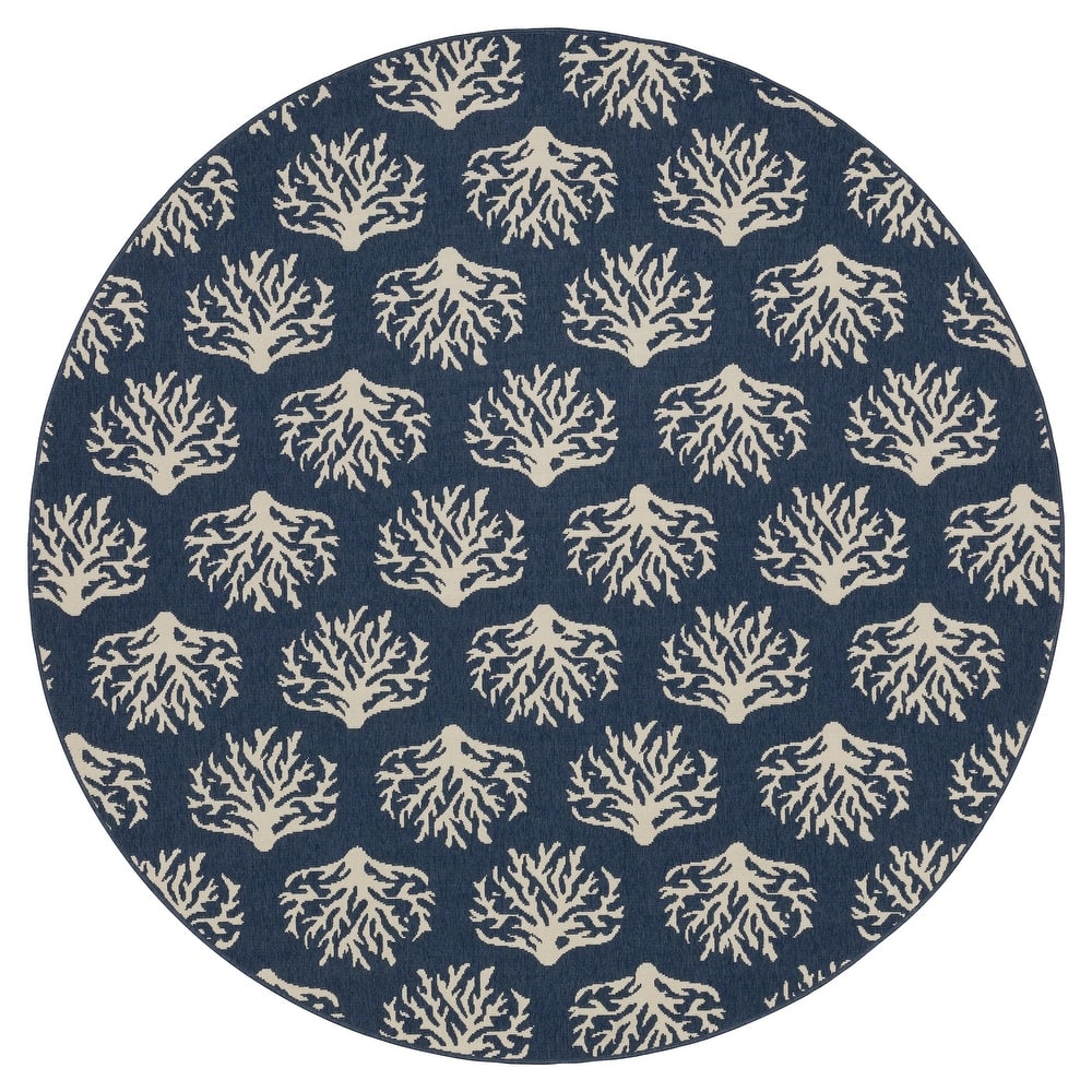 Miramar Coastal Coral Navy/ Ivory Indoor/Outdoor Area Rug