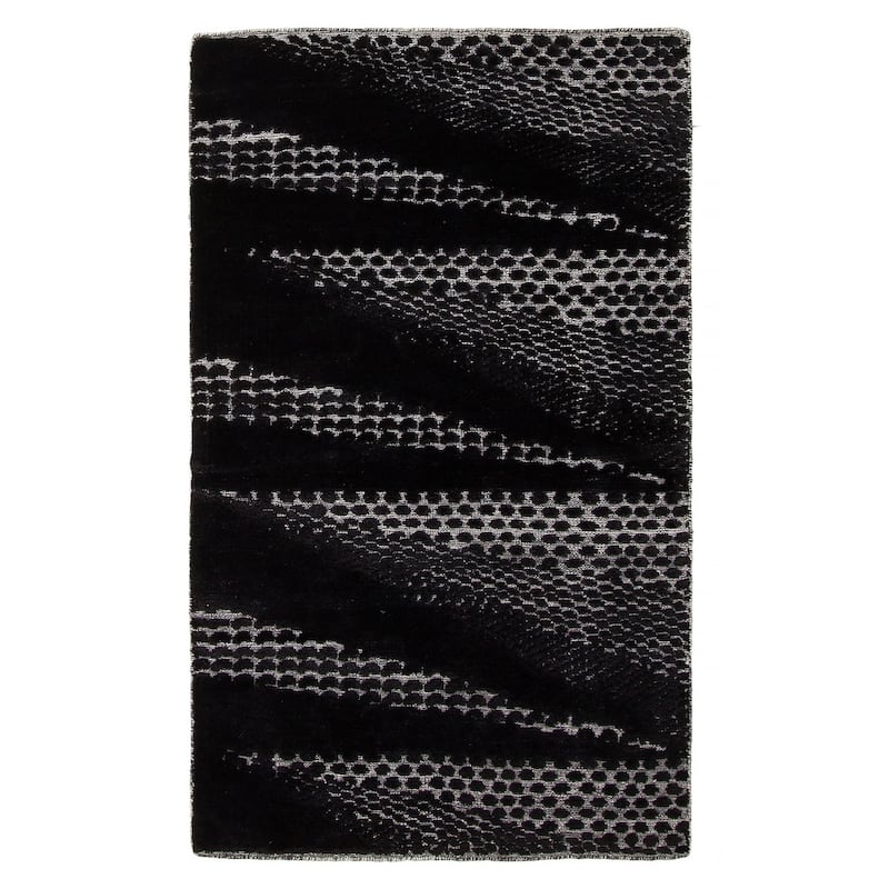 ECARPETGALLERY Hand-knotted Tangier Black Wool Rug - 2'11 x 5'0 - Black - 2'11 x 5'0