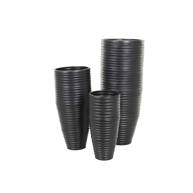 Metal Ribbed Tall Floor Vase with Horizontal Grooves - Set of 3 Black - Roche River Decor - 19"W x 19"L x 46"H