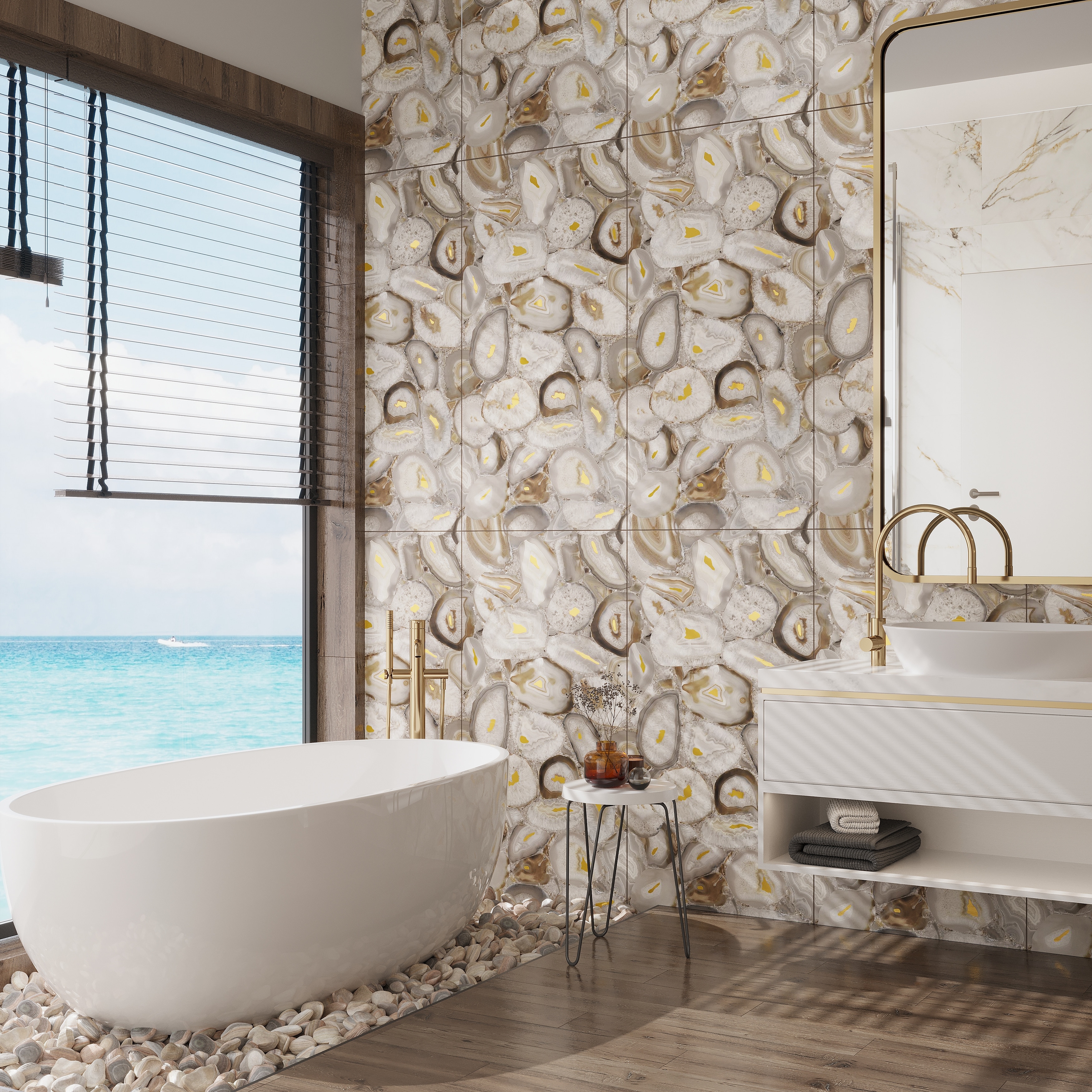 Onira 24x48 Beige Gold Porcelain Large Format Swirls Agate Wall Tile (15.5 sq ft/case) - 2 Pack