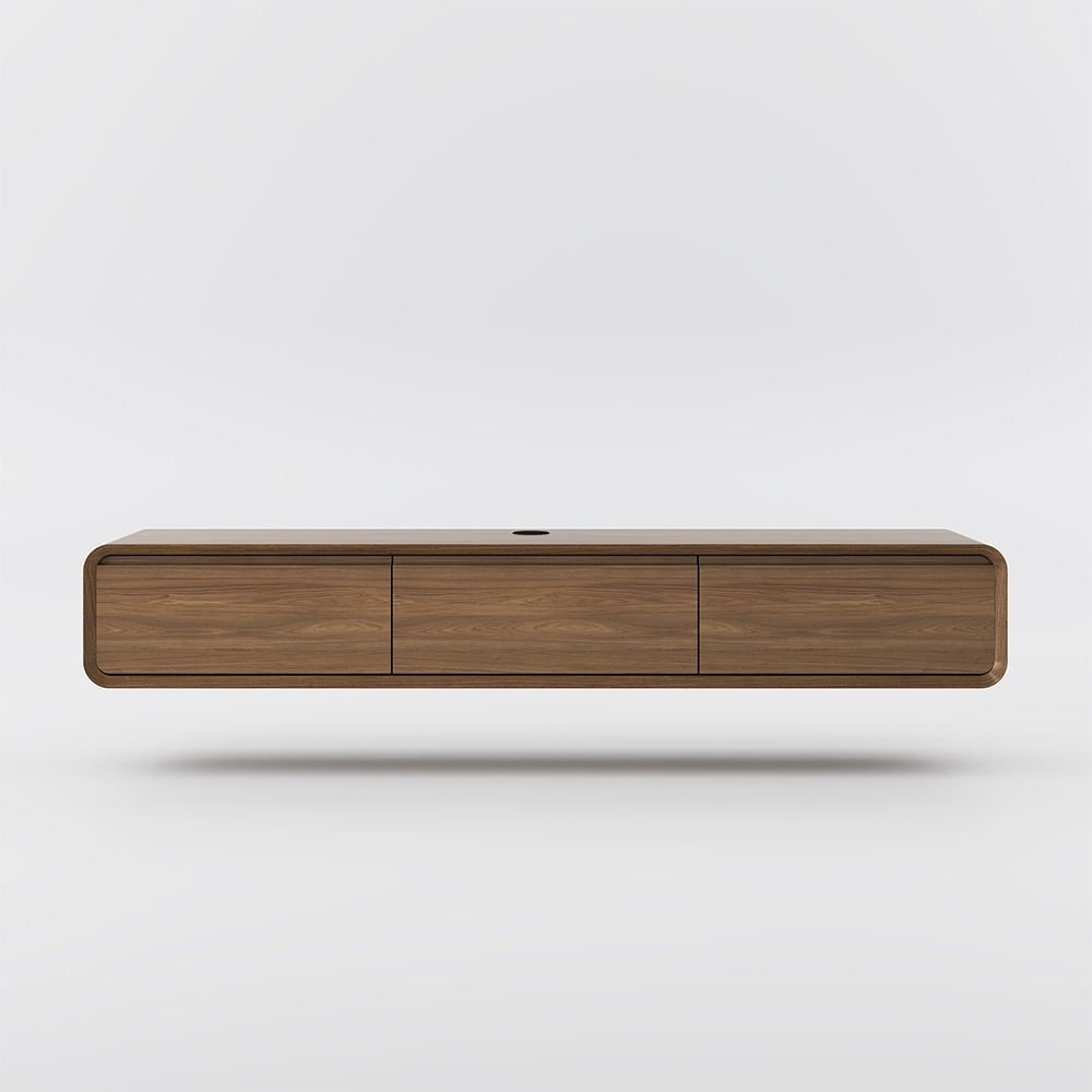 Floating Modern TV Stand for Living Room, Wall-Mounted Entertainment Center with Storage Drawers, Solid Wood, Fully-Assembled