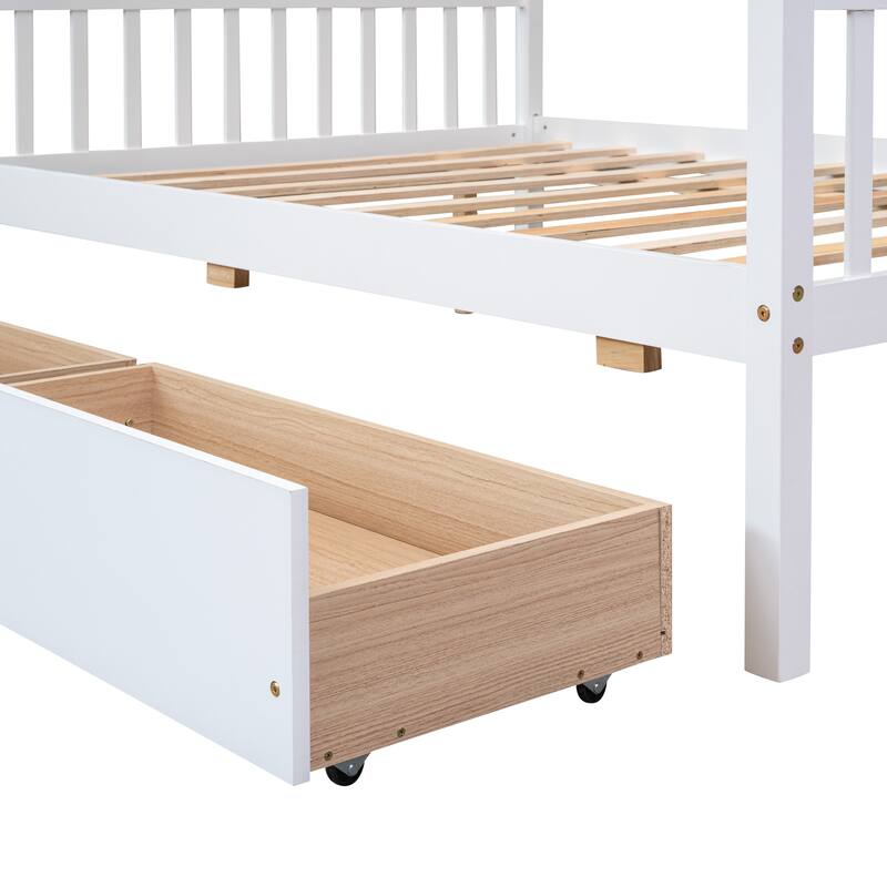 Full Size House Platform Bed Kids Daybed Bed with 2 Drawers and Roof