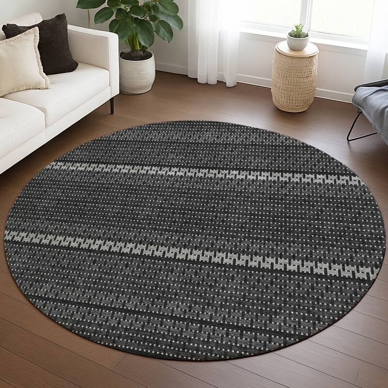 Machine Washable Indoor/ Outdoor Boho Stripe Chantille Rug