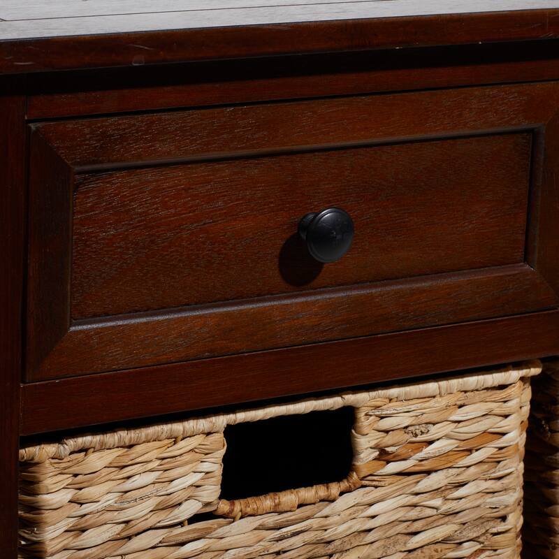 Cream, Teal, White or Brown Wood 2 Baskets and 1 Drawer Storage Unit - 16 x 13 x 28