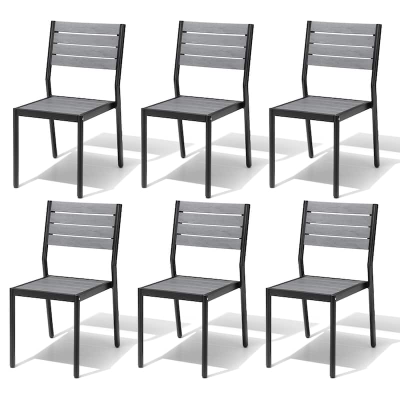 VredHom Outdoor Stackable Aluminum Patio Dining Chairs - Grey-6PC