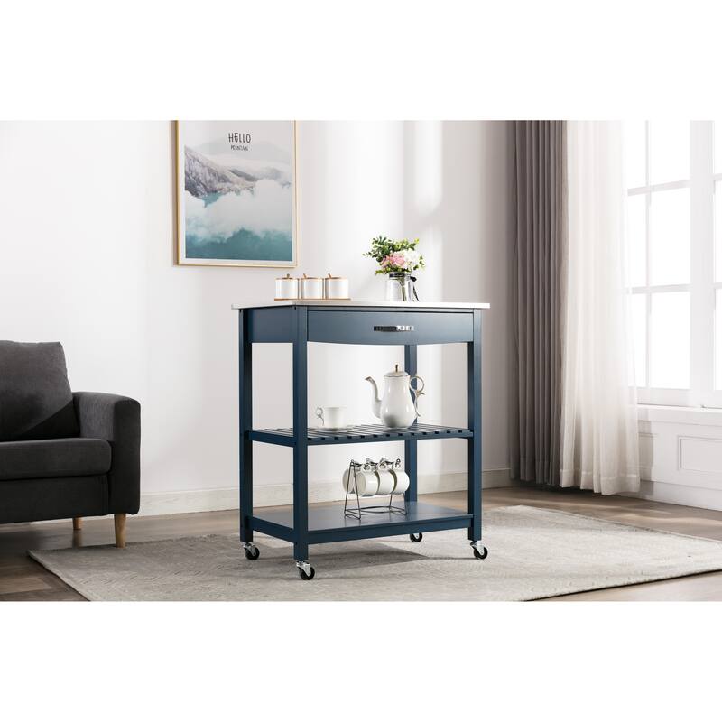 Holland Kitchen Cart With Stainless Steel Top - Navy Blue