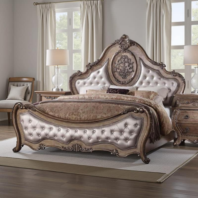 Traditional Elegant Style Queen Size Arched Panel Bed, Brown