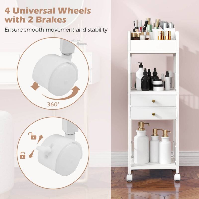 Costway Makeup Organizer Cart with 2 Storage Drawers & Lockable Wheels - See Details
