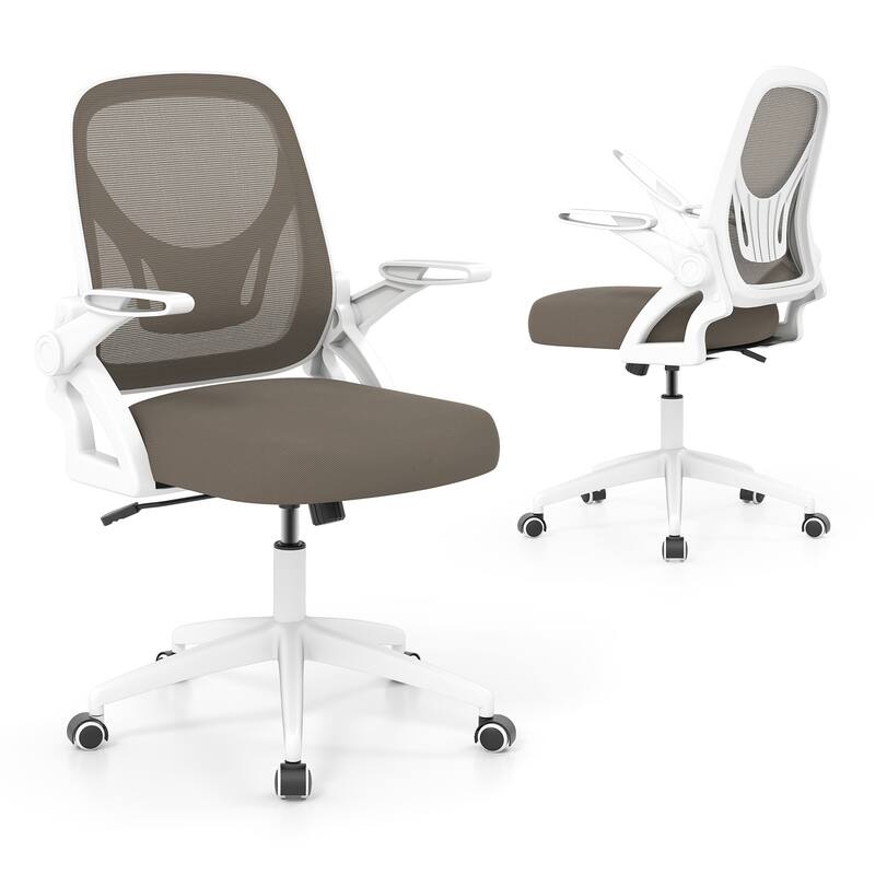 Breathable Mesh Adjustable Desk Chair with Lumbar Support and Sponge Cushion Flip-up Armrests - 25" x 25" x 36"-39"