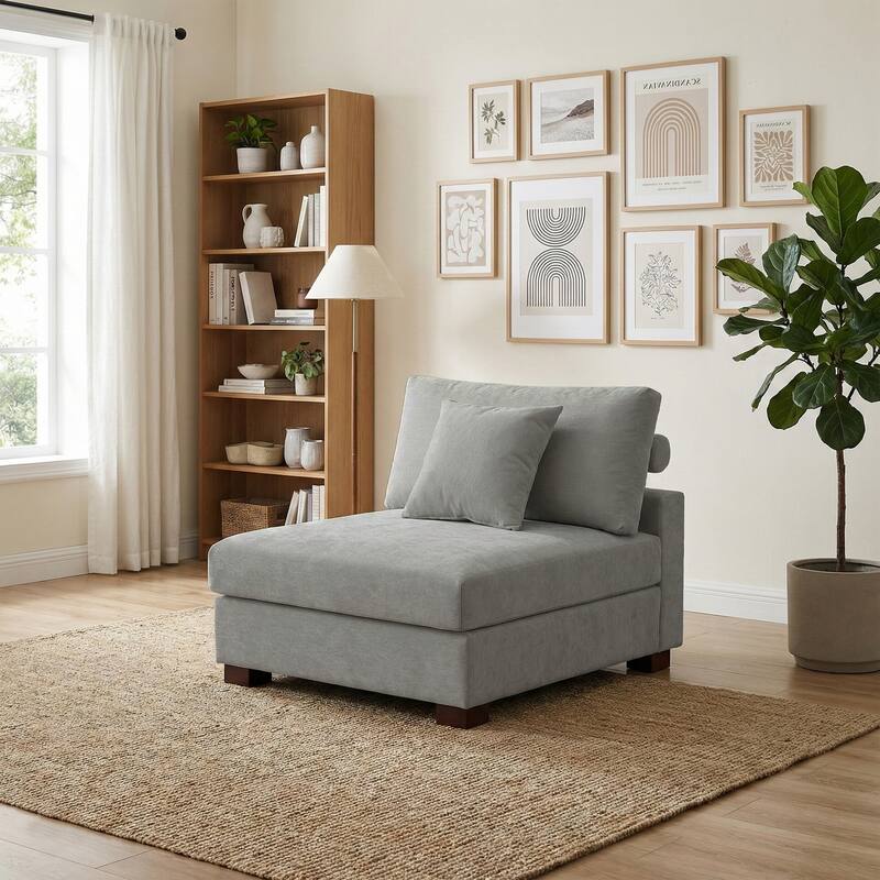 Chenille Upholstered Armless Accent Chair With Plush Cushion