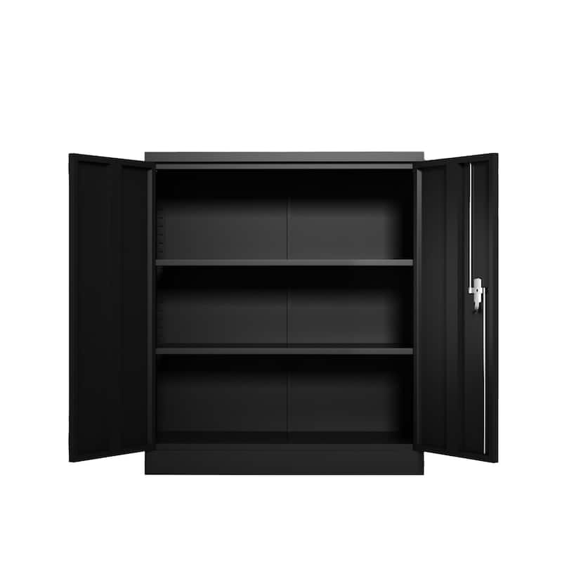 Metal Storage Cabinet with 2 Doors and 2 Shelves, Lockable Steel Storage Cabinet for Office, Garage, Warehouse