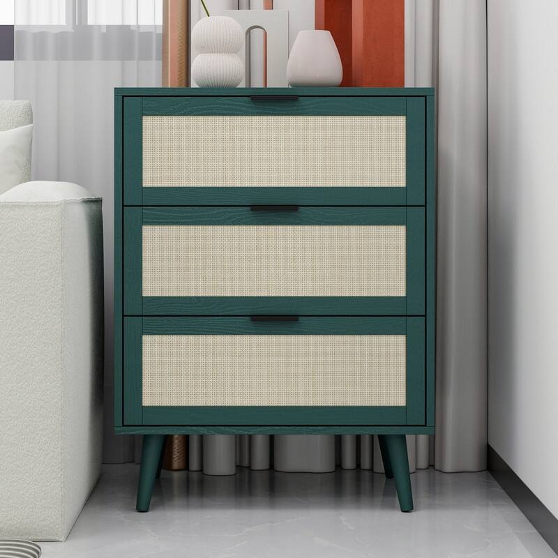 Wood Storage Cabinet with 3 Engineered Rattan Drawer Suitable for Bedroom,Living Room,Study