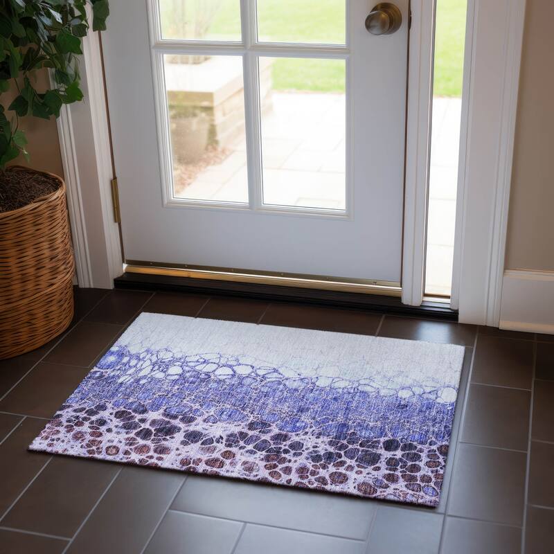 Machine Washable Indoor/ Outdoor Chantille Abstract Cobblestone Rug - Purple - 1'8" x 2'6"