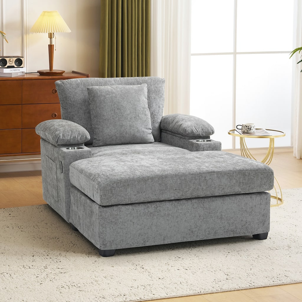 USB Charging Ports Oversized Arm Chair With Ottoman