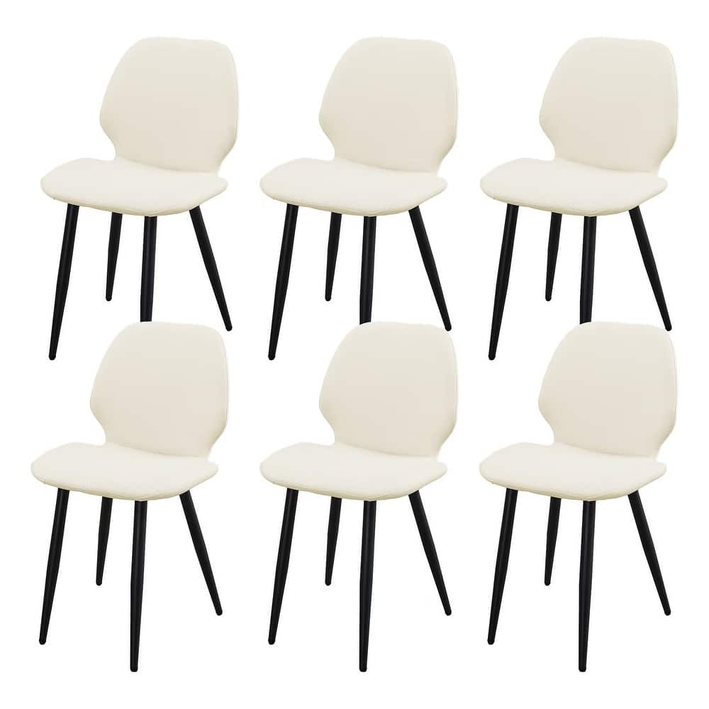 Leather Dining Chair with Metal Legs, Shell Shape Upholstered Chair Set of 6 for Kitchen, Restaurant, Living, Meeting Room