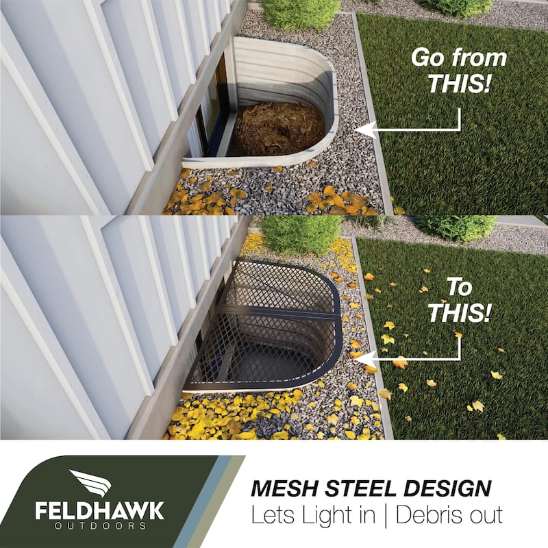 26" x 60" Window Well Cover Powder Coat Black Mesh Steel Well Cover D - Shaped Egress Covering Semi-universal fit.
