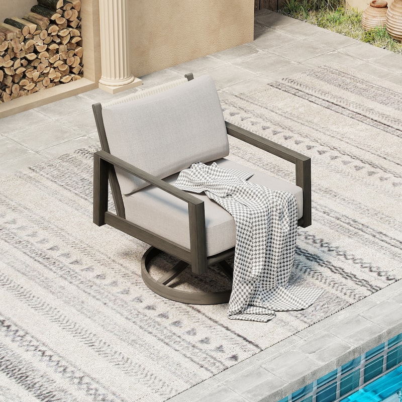 Nimbus 1-Piece Brown Aluminum Patio Swivel Sofa Chair with Sunbrella Light Gray Cushions