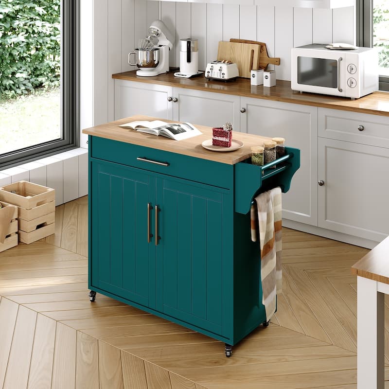 Rolling Kitchen Island with Storage Cabinet - Green