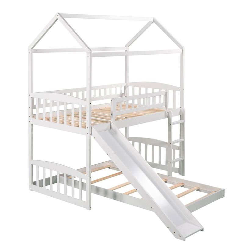 Merax House Bunk Bed with Slide, Twin Over Twin Bunk Bed with Slide