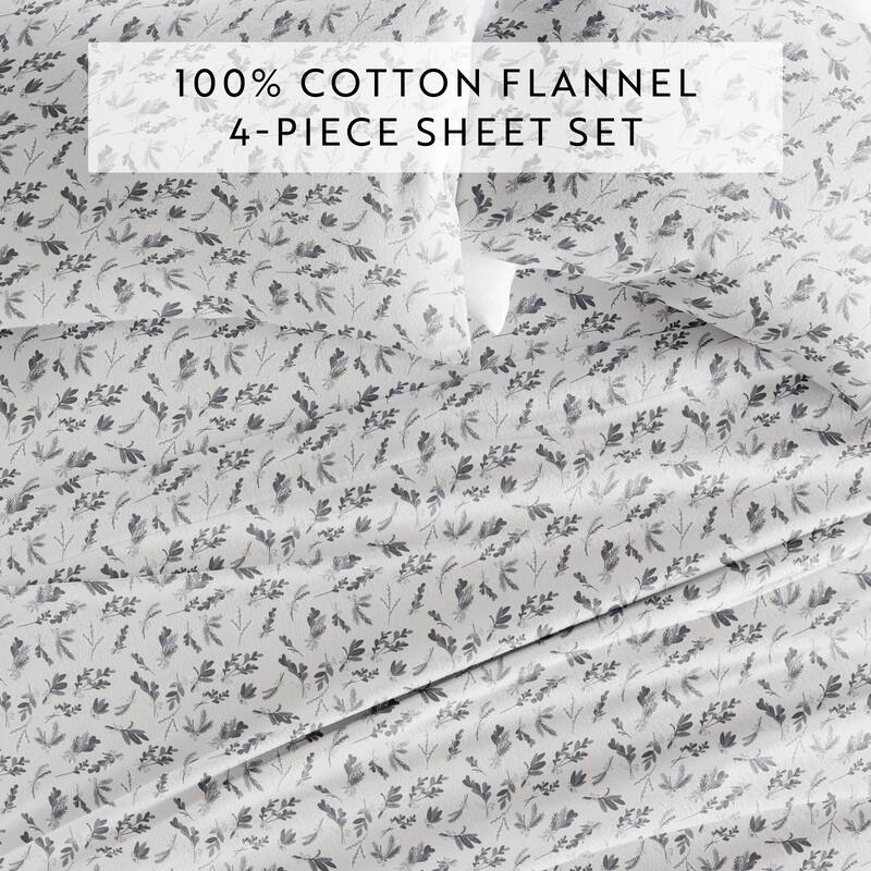 Becky Cameron Botanical 4 Piece 100% Cotton Brushed Flannel Deep Pocket Bed Sheet Set