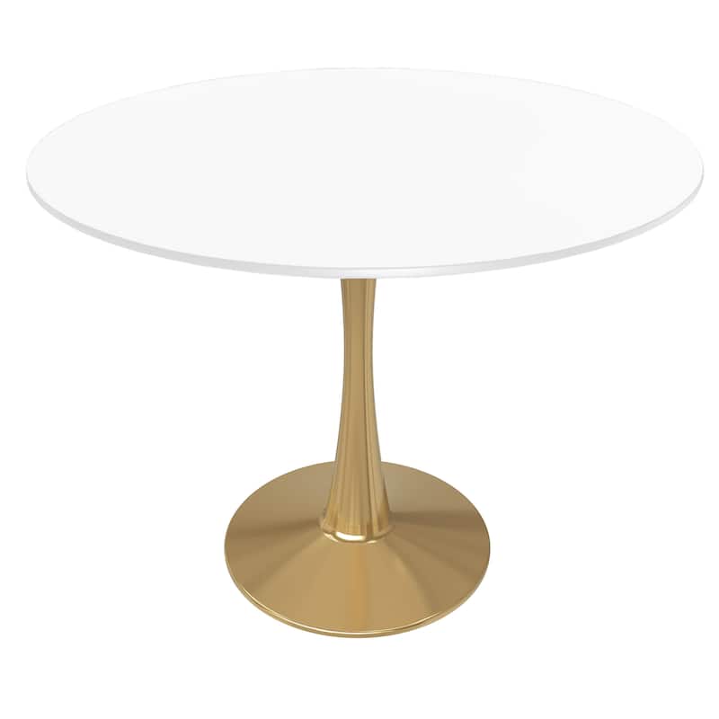 Bristol 40" Modern Round Dining Table with Accent Gold Steel Pedestal Base, Scratch-Resistant and Easy-Care - MDF - White