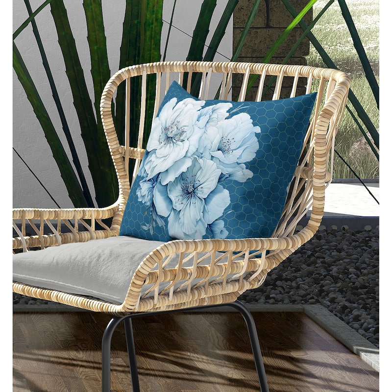 Magnolia Majesty Indoor/Outdoor Reversible Throw Pillow Corruleum and Blue