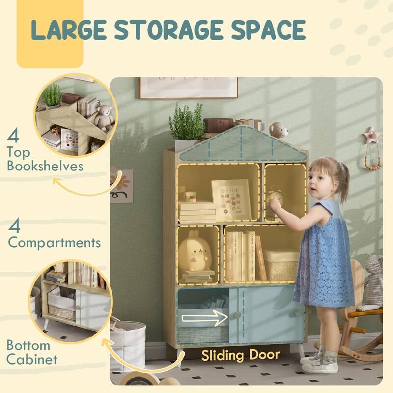 Children's MDF and Pine Wood Bookshelf with Anti-Tip Design Ideal for Playroom or Bedroom - 31.5" L x 11.8" W x 55.3" H