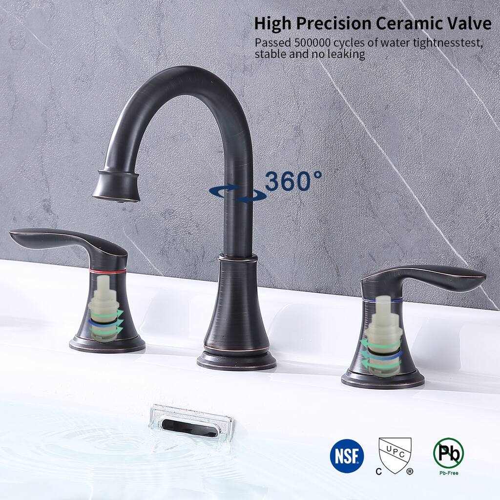 2 Handle 360 Degree Swivel Bathroom Sink Faucet with Pop up Drain Assembly and Water Supply Hose, Aerator, Anti Fingerprint