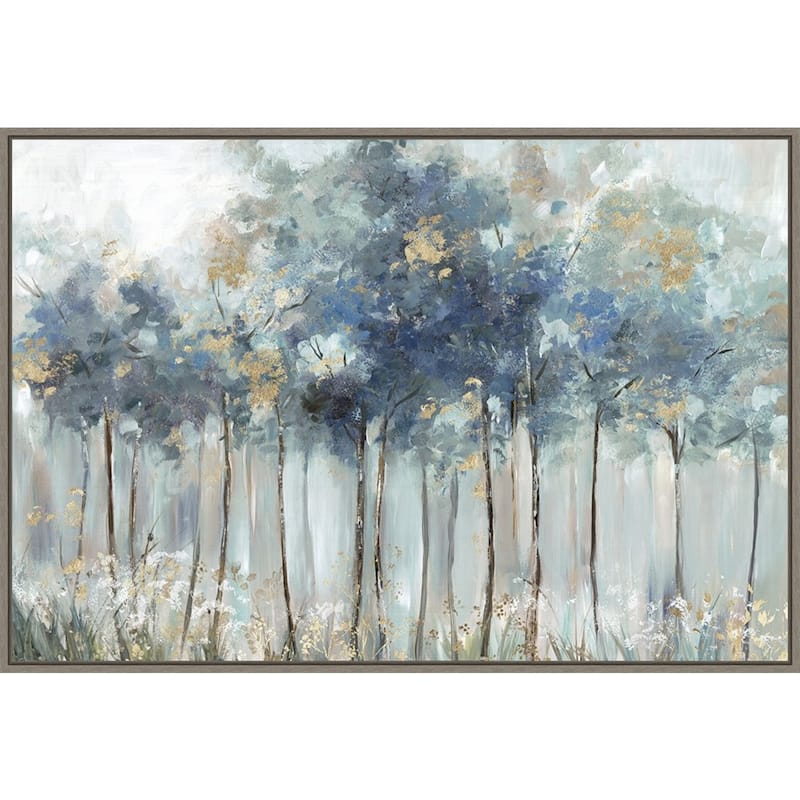Blue and Gold Forest by Allison Pearce Framed Canvas Wall Art Print - Sylvie Greywash