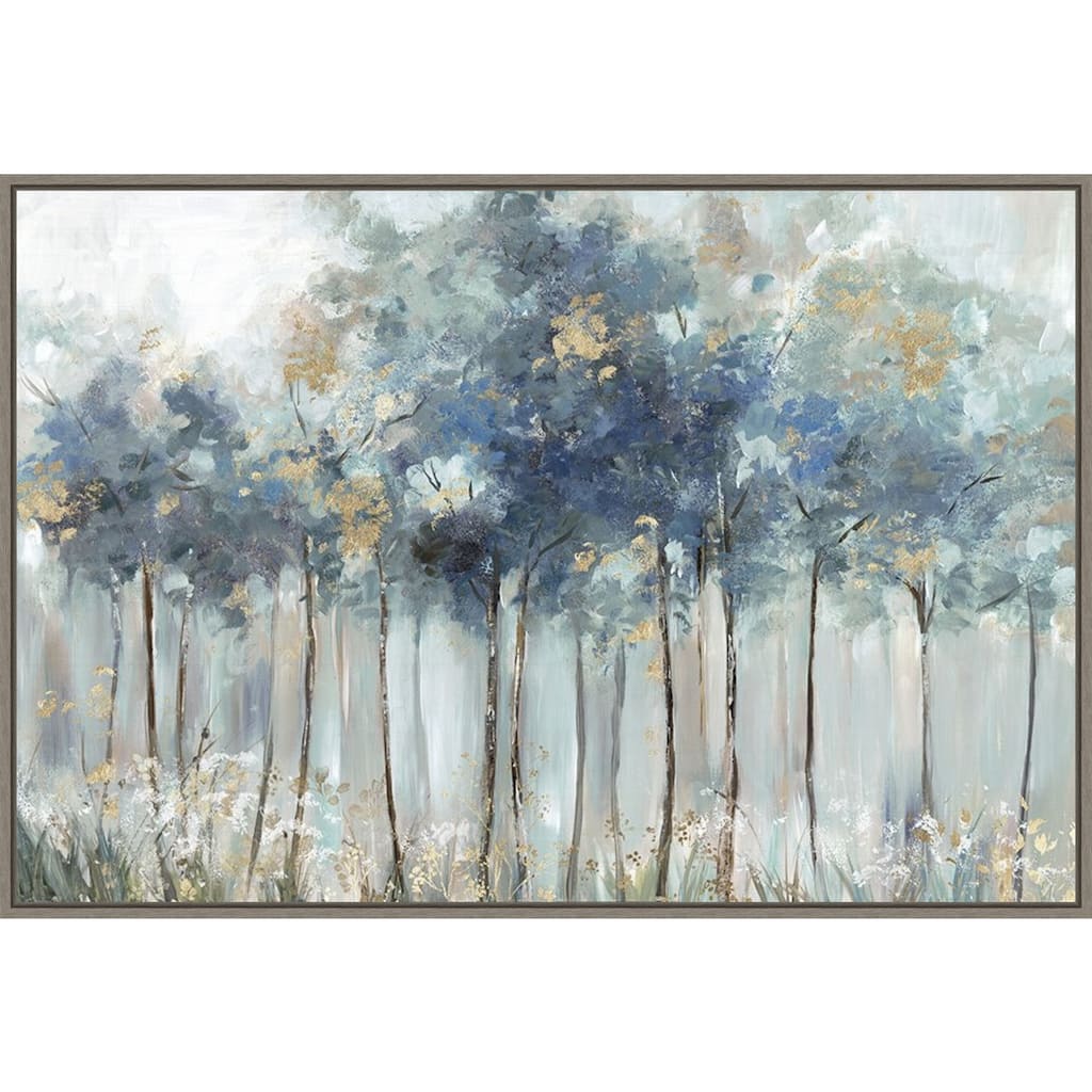 Blue and Gold Forest by Allison Pearce Framed Canvas Wall Art Print - Sylvie Greywash