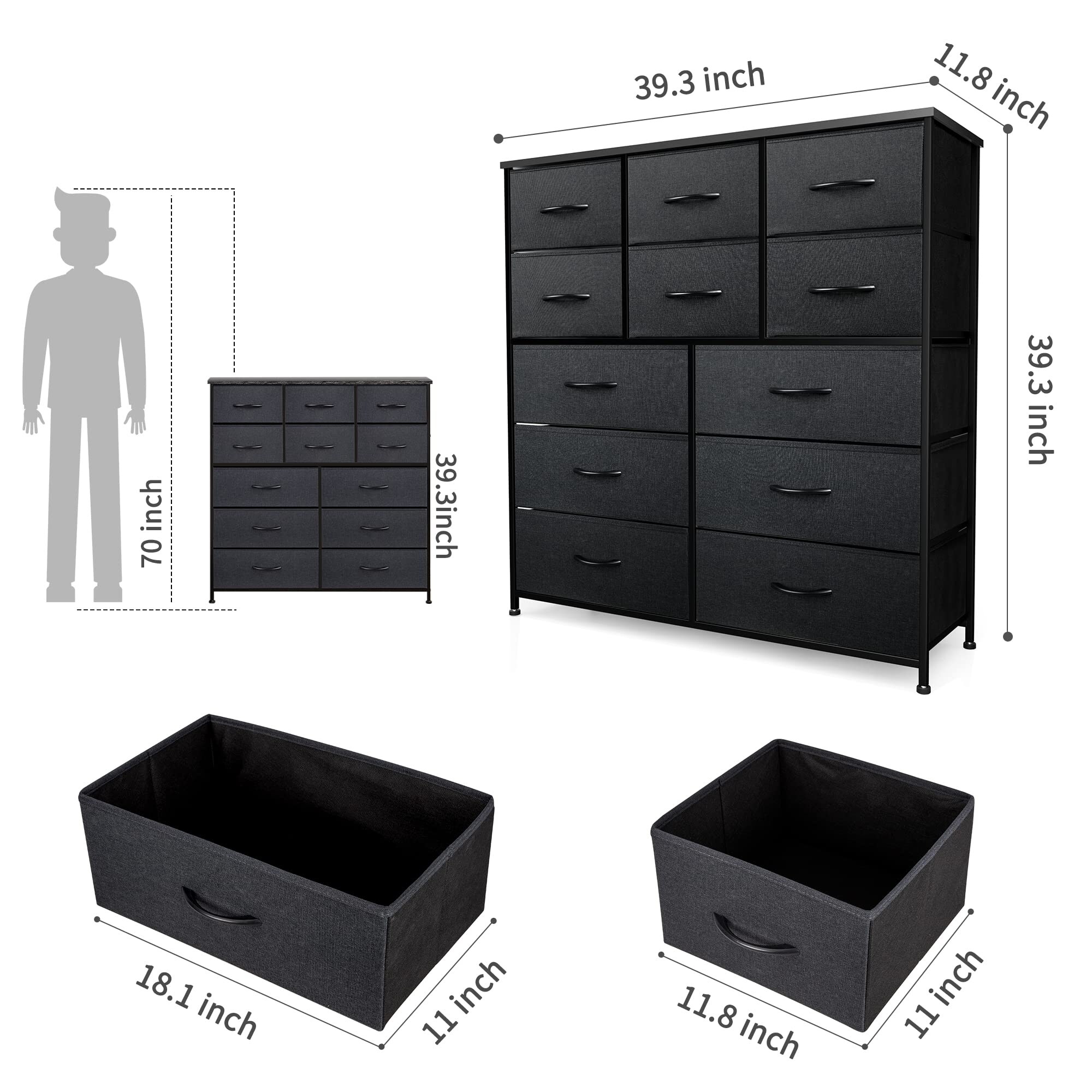 Dresser for Bedroom Fabric Storage Tower 12 Drawer Black Dresser with Wood  Top Sturdy Steel Frame Storage Organizer Unit - Bed Bath & Beyond - 38202135