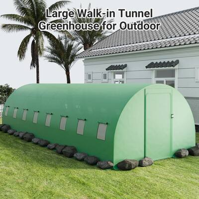 Large Walk-in Greenhouse for Outdoors, Upgraded Swing Doors Tunnel Greenhouse kit, Large Greenhouse with Windows