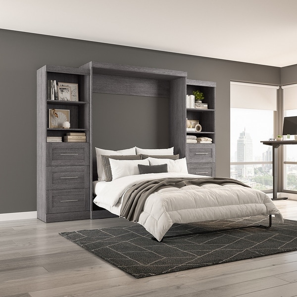 Pur Queen Murphy Bed and 2 Storage Units with Drawers 115W by