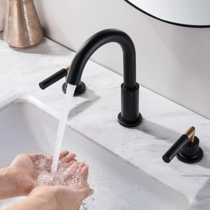 8 Inch Widespread Bathroom Faucet with Drain Assembly 3 Holes Brass Modern Matte Black Bathroom Sink Basin Faucets