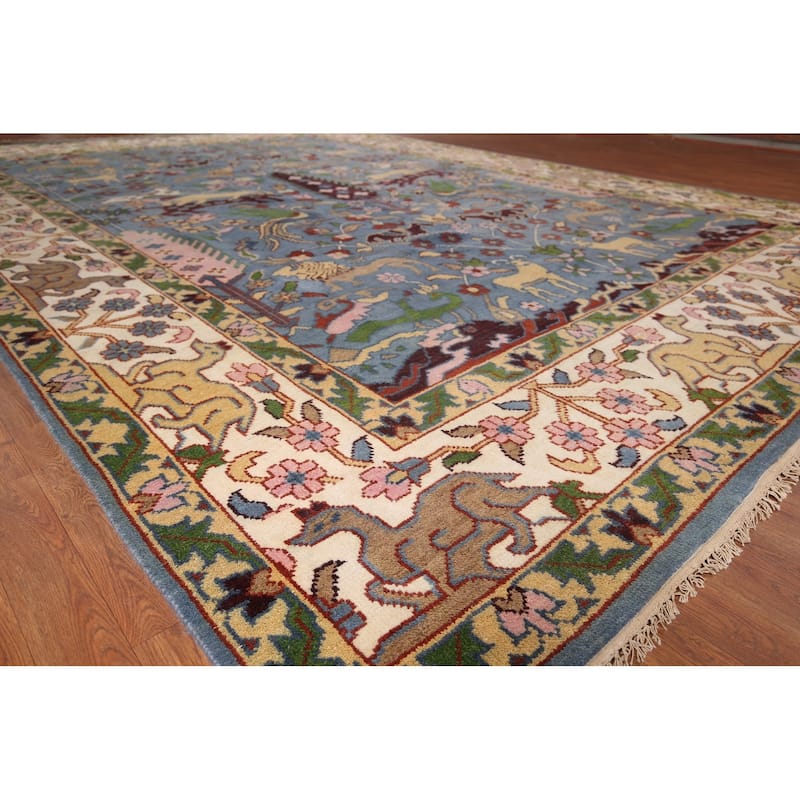 Hunting Animals Ziegler Large Indian Rug Handmade Wool Carpet - 9'10"x 13'10"