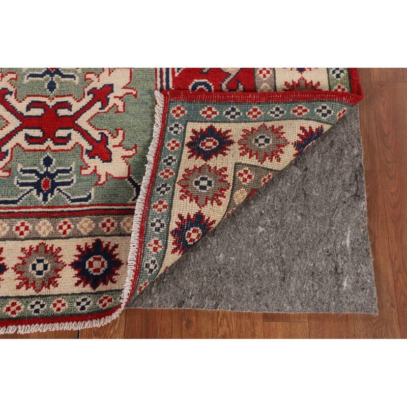 Kazak Oriental Area Rug Handmade Red Geometric Wool Carpet - 4'2" x 6'1"