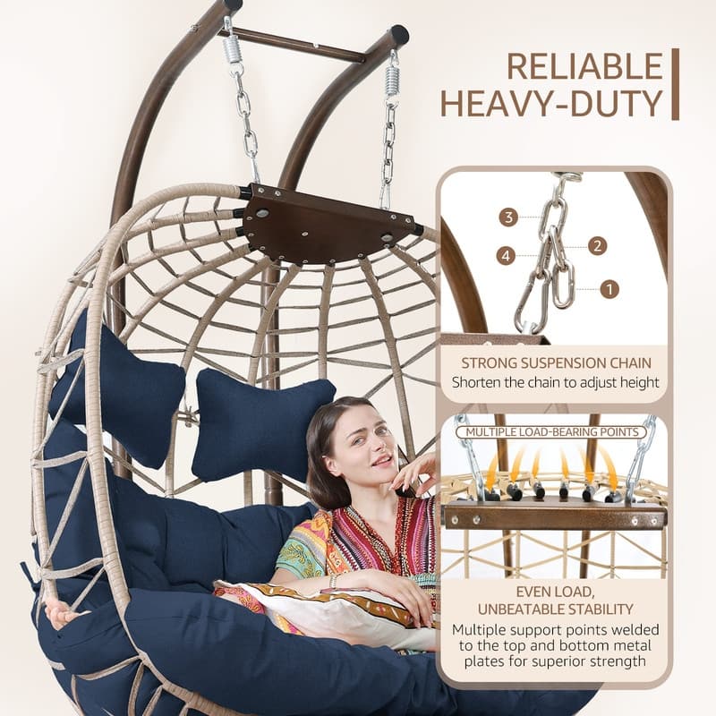 FINCATI Outdoor Oversized Double Egg Chair Swing, 700 lbs Double Egg Chair Outdoor, 2 Person Egg Chair Swing, Hanging Egg Chair