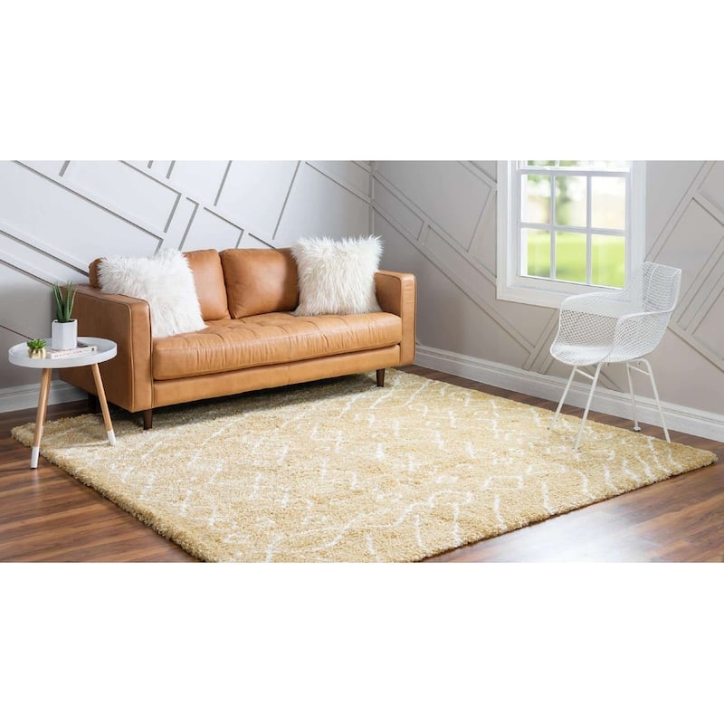 Shag Shoploni Collection Area Rug - 8' Square - Yellow