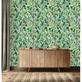 Botanical Green Leaves Wallpaper - Bed Bath & Beyond - 34987476