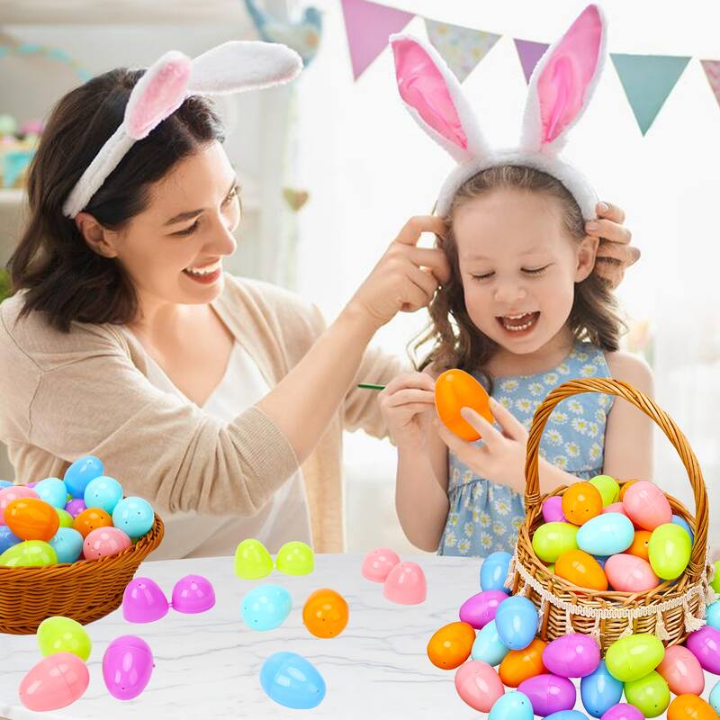 Easter Printed Plastic Eggs Basket Stuffer for Easter Egg Hunt Event, Party Favor Goodie Bags, Scene and Decoration