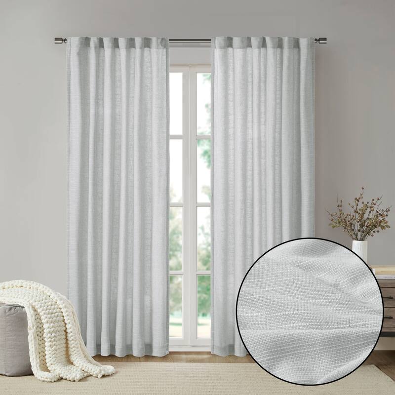 Madison Park Barnet Faux Linen Rod Pocket and Back Tab Fleece Lined Curtain Panel