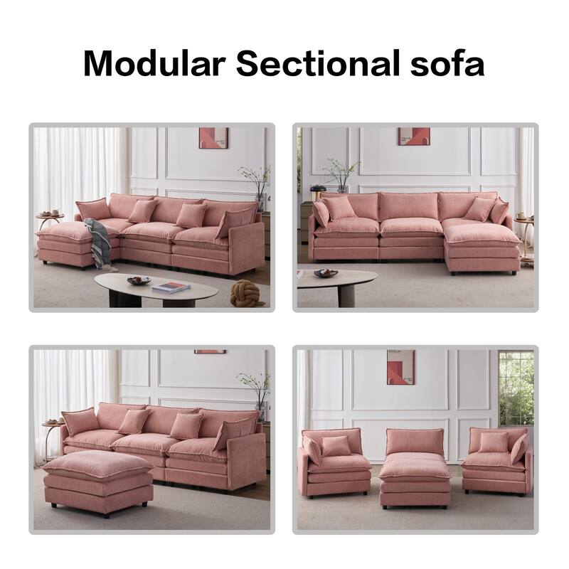 105" L-Shaped Modular Sectional Sofa with Ottoman, Soft Chenille Upholstery, 3-Seater Couch